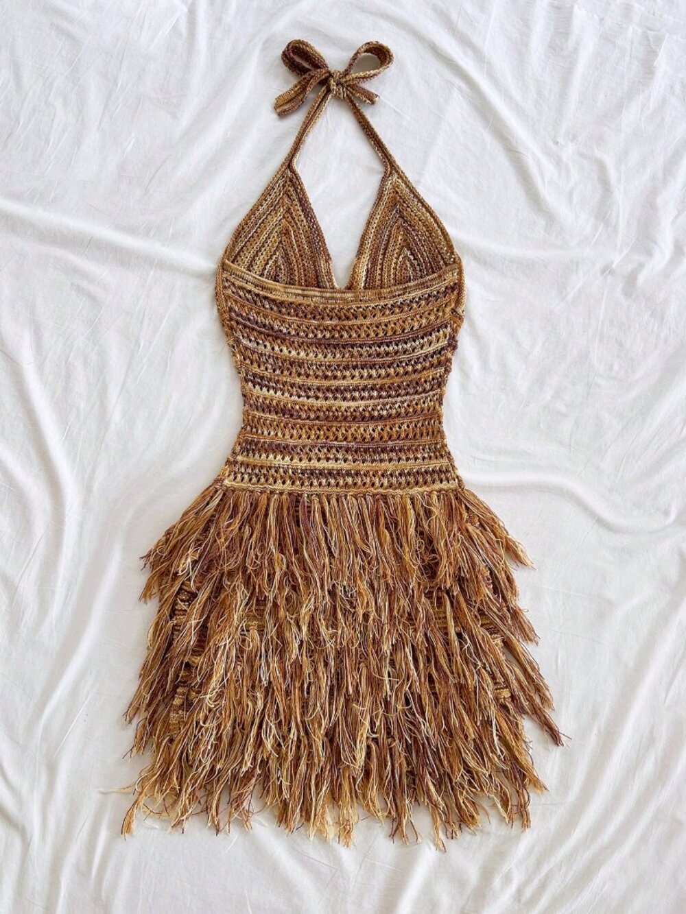 Multicolor Boho Women's V-Neck Halter Mini Dress - Picture 2 of 7